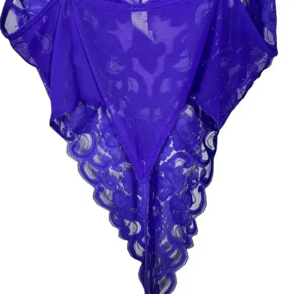 Vintage Victoria's Secret Purple Lace Teddy P XS Sheer High Cut Leg Bodysuit - Picture 5 of 7